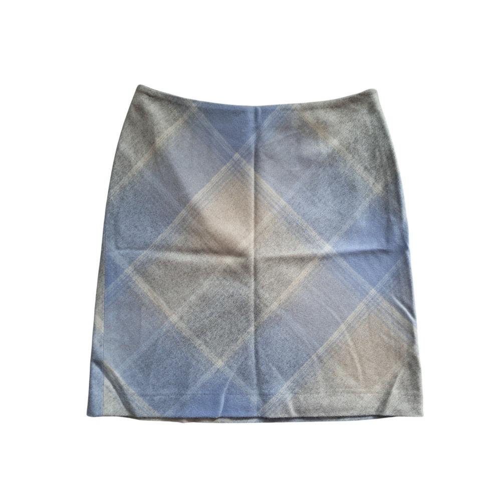 Ann Taylor Petites Blue Plaid Wool Blend Mini Skirt Size 6P A-Line Lined 102002